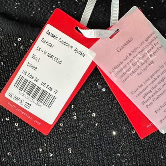 Pure Collection Gassato Black Cashmere Sparkle Sweater NWT Size 18 - Picture 7 of 13
